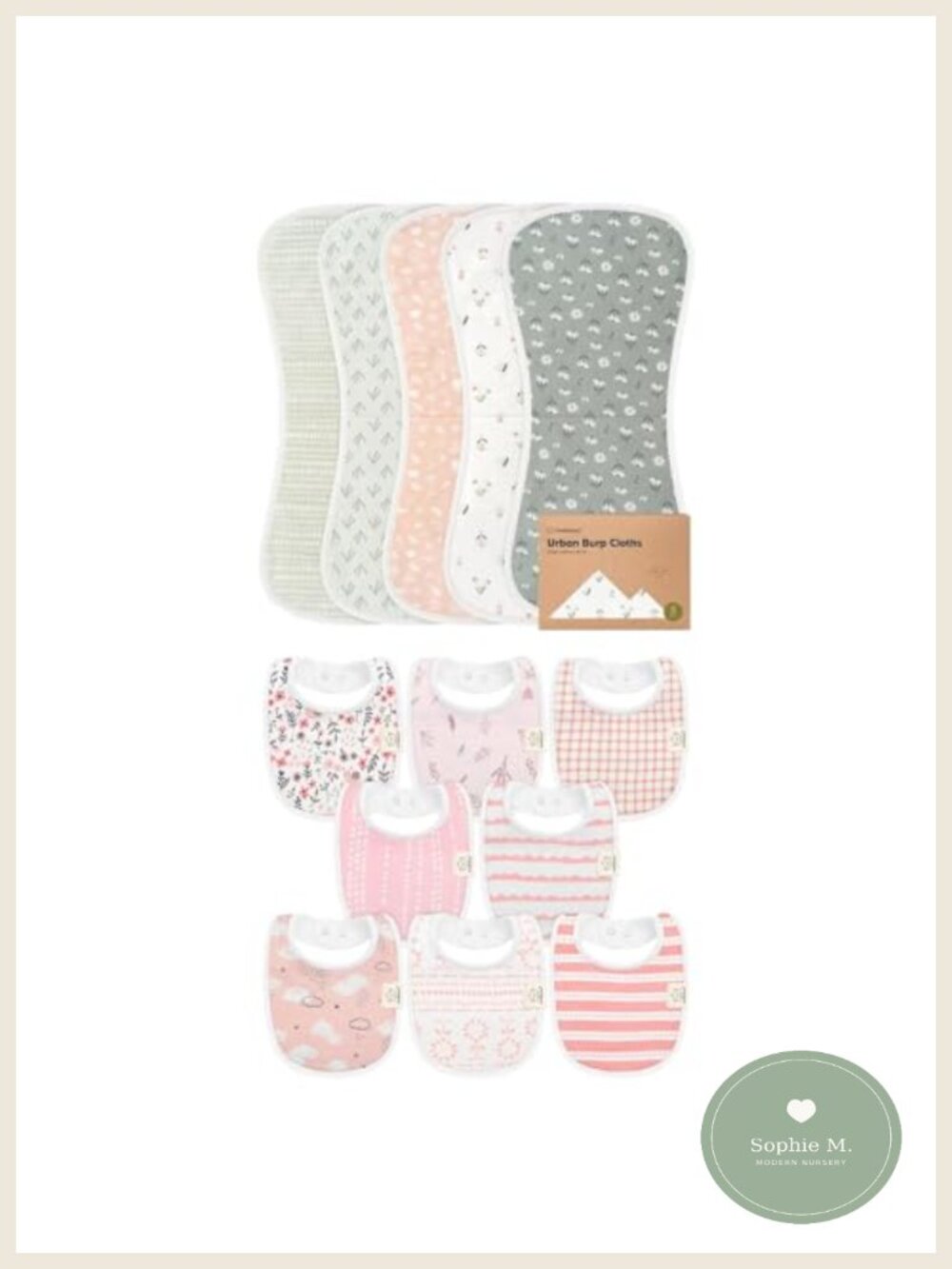 5-Pack Burp Cloths 8-Pack Baby Bibs GOTS Cotton Set